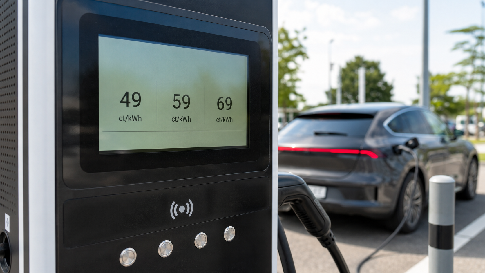 Preisanzeige in Cent pro Kilowattstunde an einer Schnelllades&auml;ule
