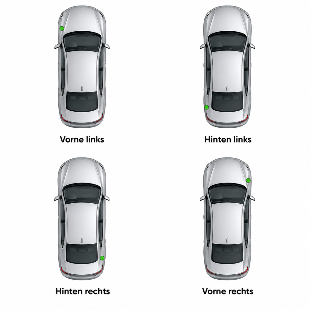 Verschiedene E-Auto-Modelle mit unterschiedlichen Positionen des Ladeanschlusses