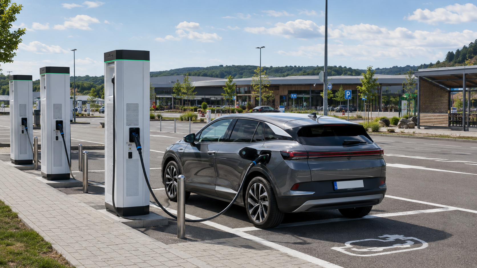E-Auto l&auml;dt an einem DC-Schnelllader &ndash; 10 bis 80 Prozent oft in rund 25 Minuten