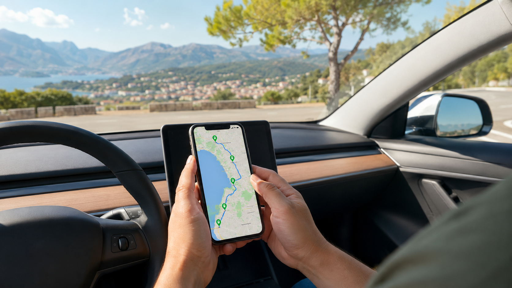 Routenplanung f&uuml;r E-Auto-Urlaub im Ausland mit Ladepunkte-Karte auf dem Smartphone