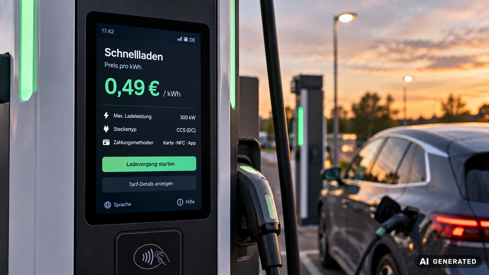 Preisanzeige an einer Schnellladesaeule mit unterschiedlichen Tarifen fuer AC und DC