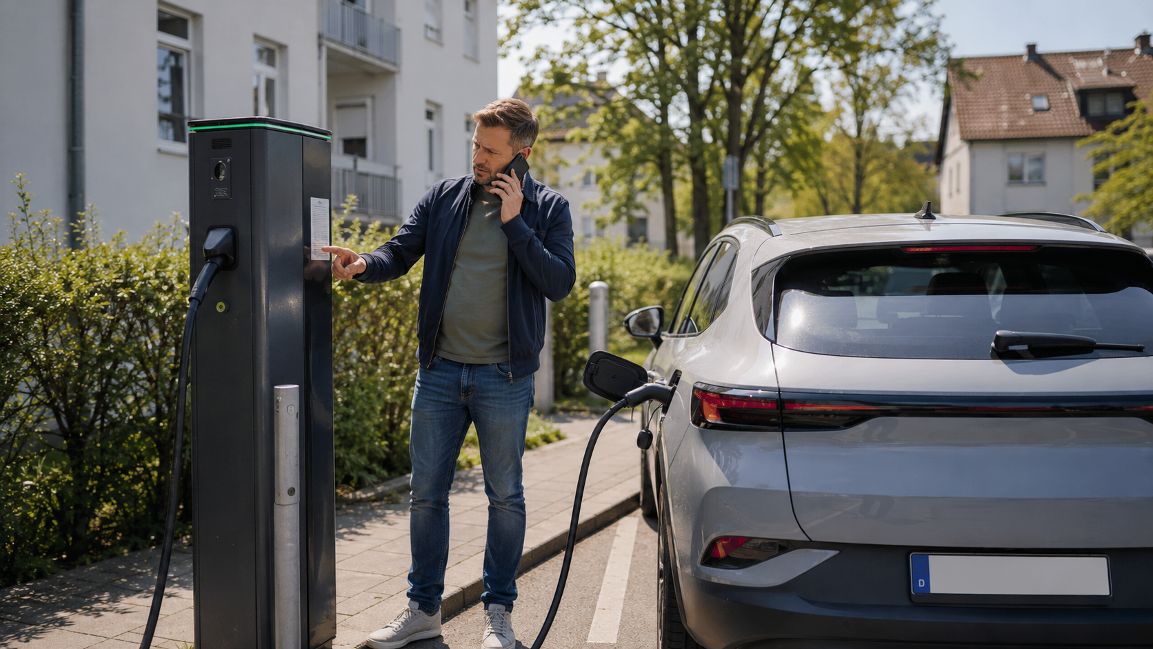 E-Auto-Fahrer meldet eine defekte Ladesäule telefonisch beim Betreiber