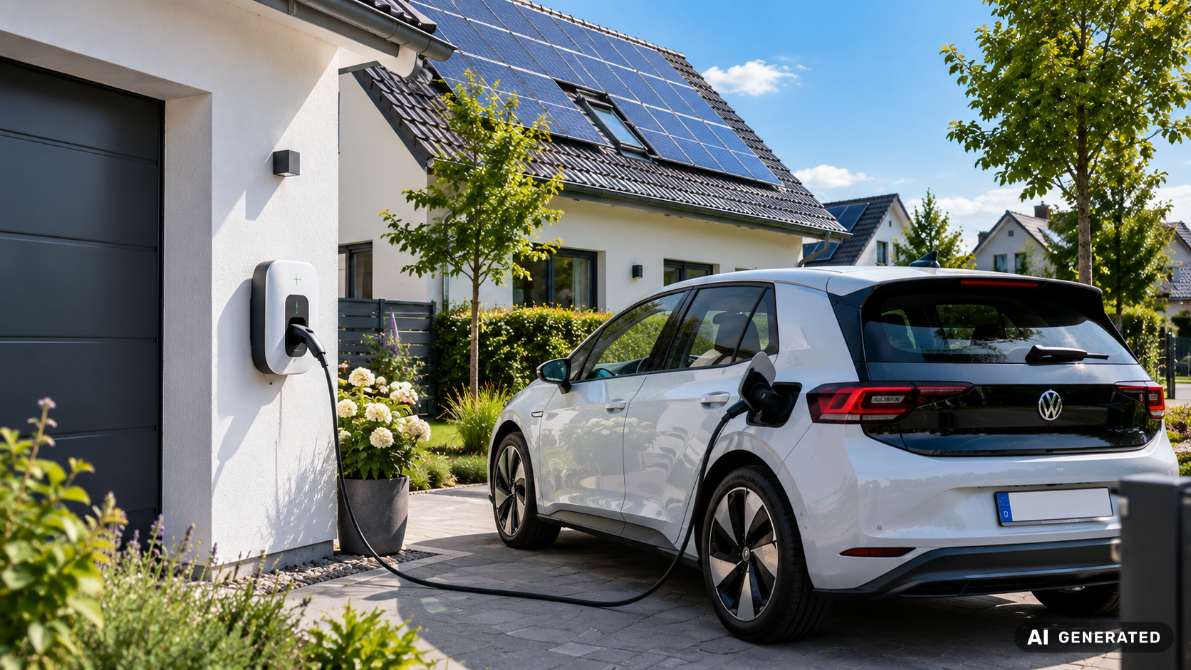 PV-f&auml;hige Wallbox l&auml;dt E-Auto mit &Uuml;berschuss-Solarstrom vom Hausdach
