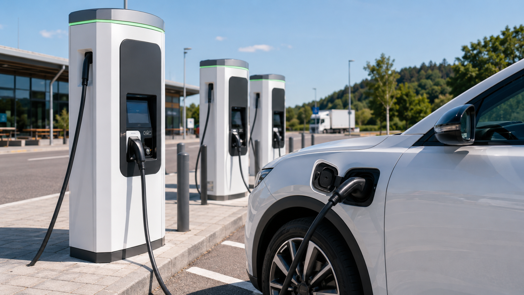 Schnelllades&auml;ule mit EC-Karten-Terminal an deutscher Autobahn nach AFIR-Pflicht