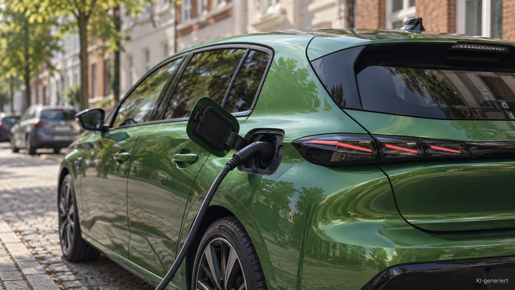 Typ-2-Ladekabel steckt in der Ladebuchse eines Plug-in-Hybrids